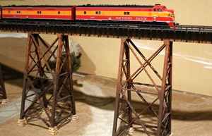 photo of model with loco on bridge